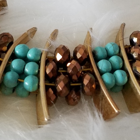 Swarovski Elements Metallic Bronze & Turquoise 2-pc Set Handmade NWT - Picture 8 of 16